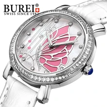 BUREI 2016 Luxury Fashion Women Watch Leather Band Analog Quartz Waterproof Wristwatch Lady Rhinestone Casual Clock