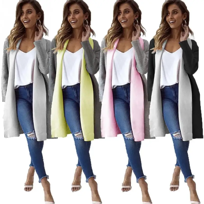 2018 осень Для женщин Кардиган с длинным рукавом Свободные низ длинный теплый