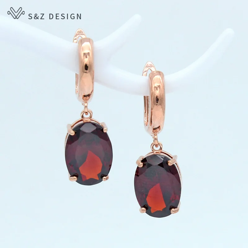 S&Z DESIGN New Oval Cubic Zirconia Egg Shape Dangle Earrings For Women 585 Rose Gold Color Jewelry Wedding Party Gift