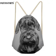INSTANTARTS 3D Cute Pet Dog Print Women Men’s Travel Softback Drawstring Bag Standard Schnauzer Mini School Backpack Cinch Sack