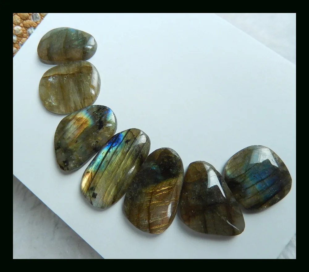 

SALE 7PCS Natural Stone Labradorite Cabochons,24*13*4*4mm,18*11*4mm,14.2g semiprecious stone cabochon labradorite necklace beads