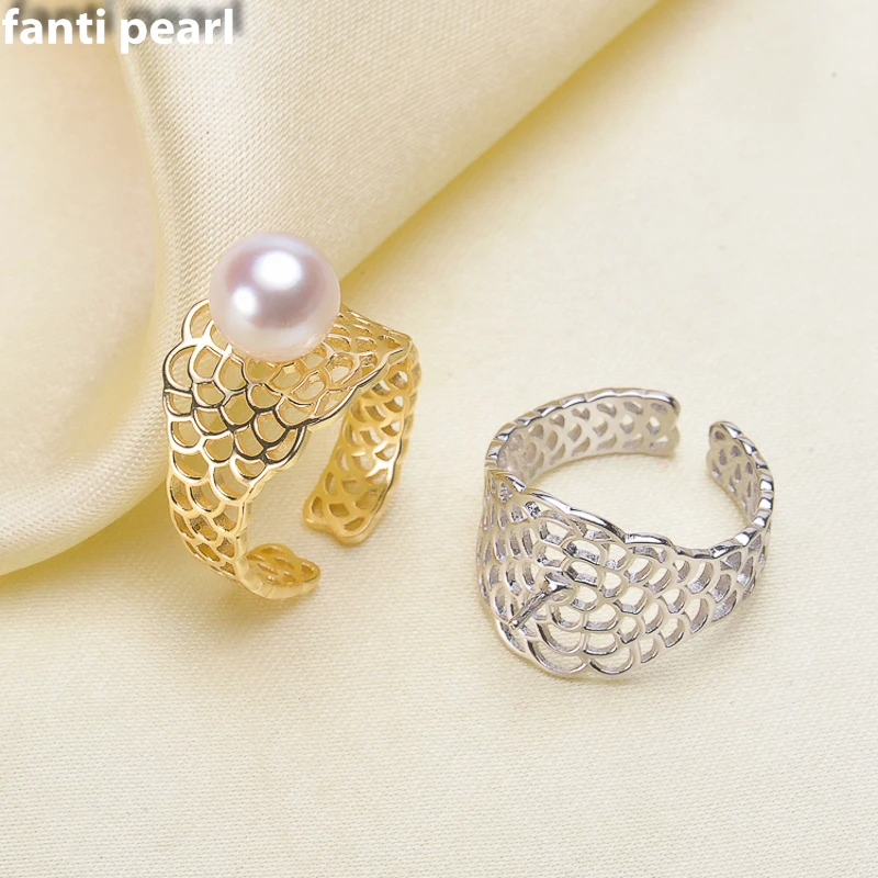 

DIY Pearl Ring 925 silver Accessories Natural freshwater Pearl rings s925 Sterling Silver ring simple style 7-9 mm net