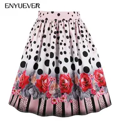 Enyuever плюс размеры плиссированная юбка 2019 Высокая талия горошек цветочный принт Pinup миди Лето Faldas Mujer для женщин юбки с карманами