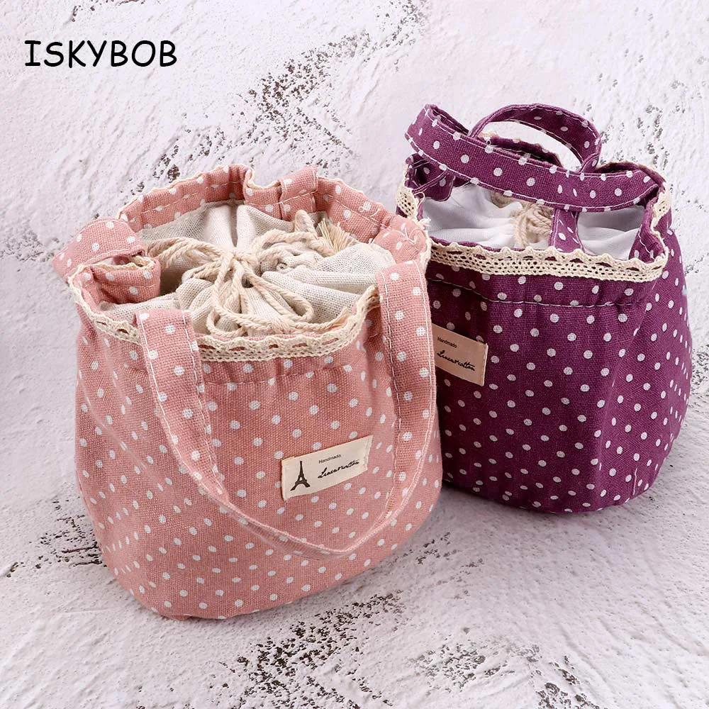 Fashion Women Insulated Lunch Box Cooler Bag Bento Pouch Linen Cotton Container 