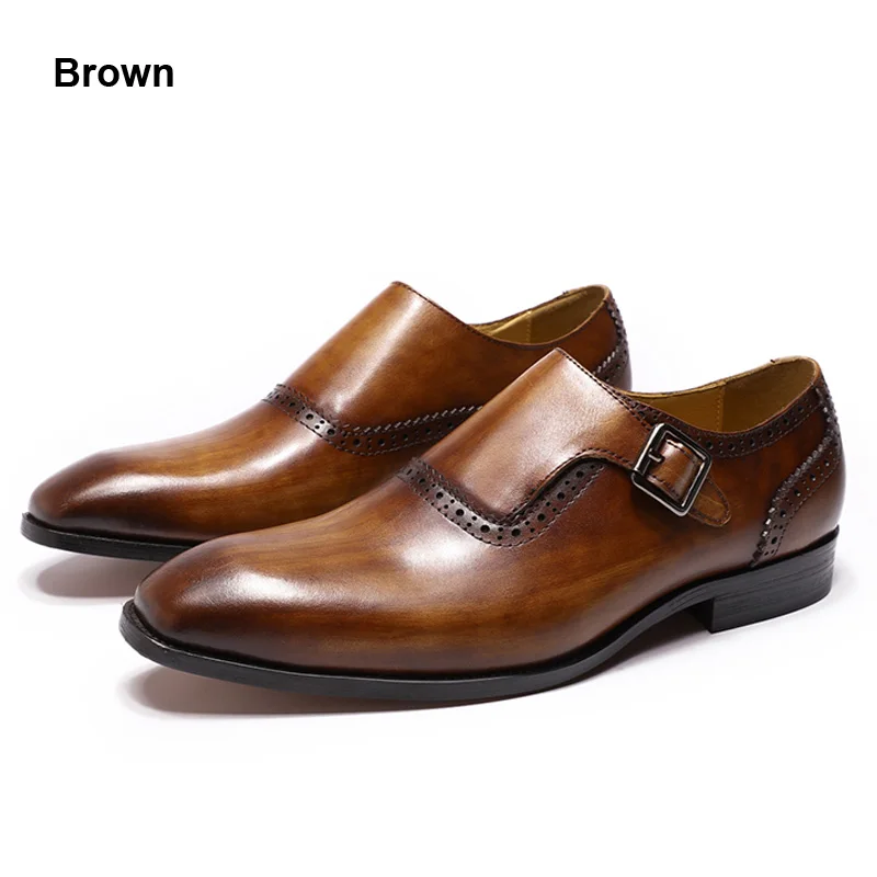 Роскошные Мужские модельные туфли наивысшего качества; коричневые туфли из натуральной кожи с пряжкой и ремешком; официальная оксфордская обувь в деловом стиле; мужские лоферы ручной работы - Цвет: Brown