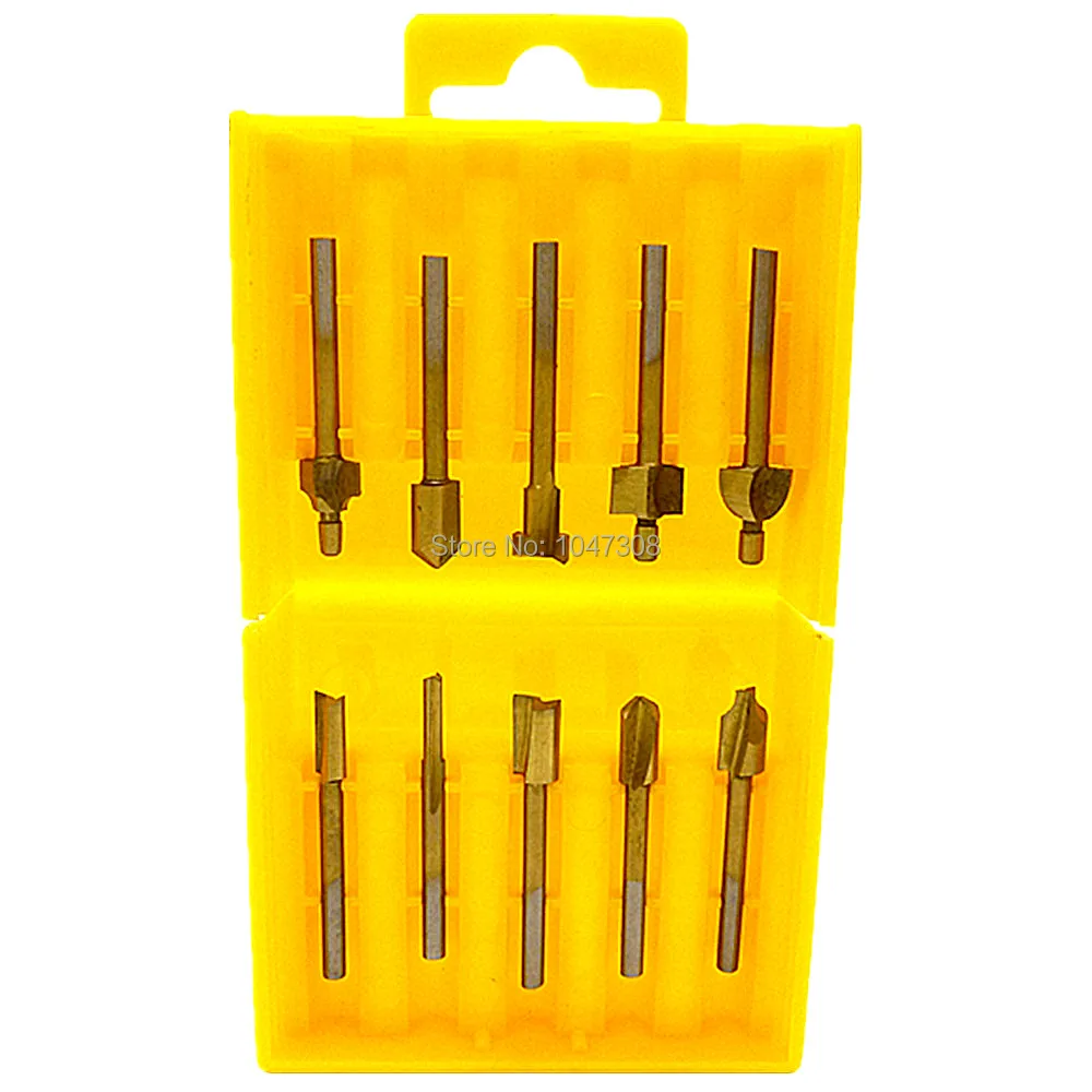 10pcs 1/8" Shank HSS Titanium Router Bits Woodworking Drill Bits Mini