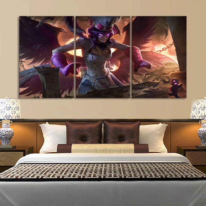

3 Piece LOL Game Figure League of Legends Game Poster Morgana Hell's Kitchen Wall Art Picture Home Decor Wall Sticker For Gift