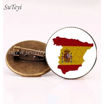 

SUTEYI Spain/Greece Flag Badge Crystal Brooch Hungary/England Badges Pattern 25MM Glass Pins Brooches Clothes Accessory Gift