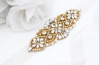 

MissRDress Rhinestones Wedding Belt Sash Pearls Bridal Belt Gold Crystal Wedding Dress Sash For Bridal Accessories Belt JK848