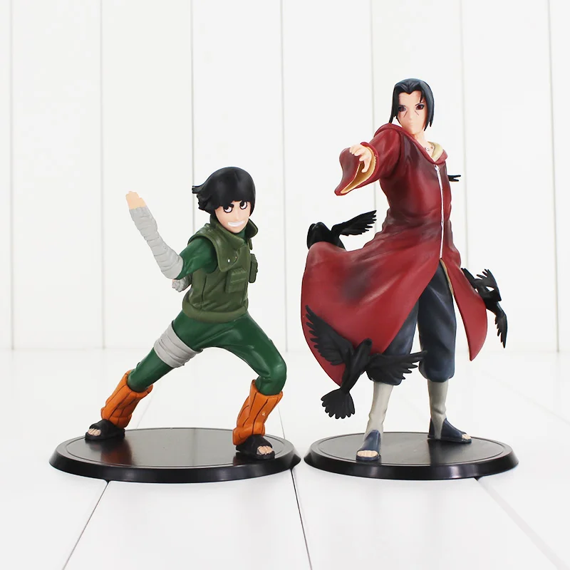 

2pcs/lot 14-18cm Anime Naruto Figure Toy Uchiha Itachi Crow Rock Lee Battle Model Doll for Collection