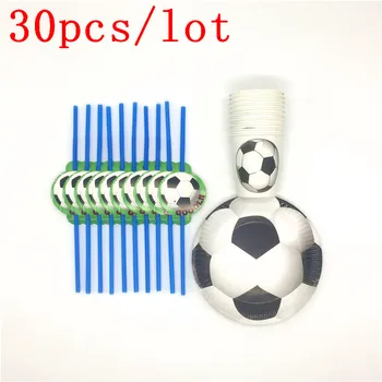 

30Pcs/lot Paper Cups Plates Straw Football Theme Design Wedding Baby Shower Kids Party Decoration 10 People Use For Party Supply