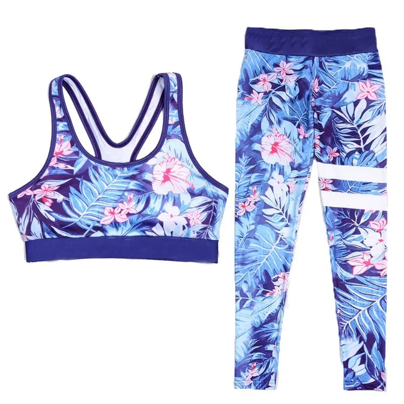 

2019 New Print Sporting Suit Women's Two Piece Tracksuit Set High Elastic Leggings And Tops Sportswear Sets Female Fitness Suits