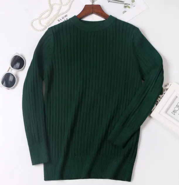 Зимний толстый женский свитер, пуловер, базовые вязанные хлопковые топы, однотонный джемпер с круглым вырезом, Свитера с длинным рукавом - Цвет: Green