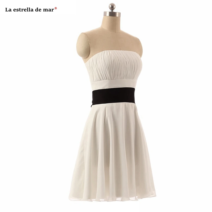 

Abiti da damigella d'onore hot chiffon black belt Strapless A Line purple white lime green pink bridesmaid dress Tea Length