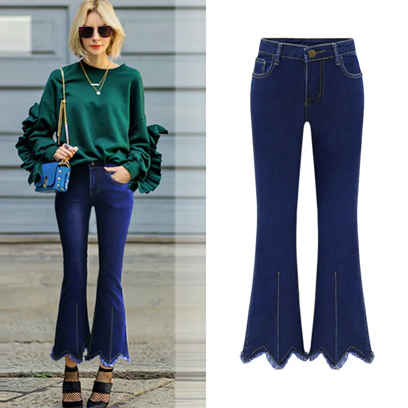 Brand Women Flare Pants Straight Wide Leg Black Trousers