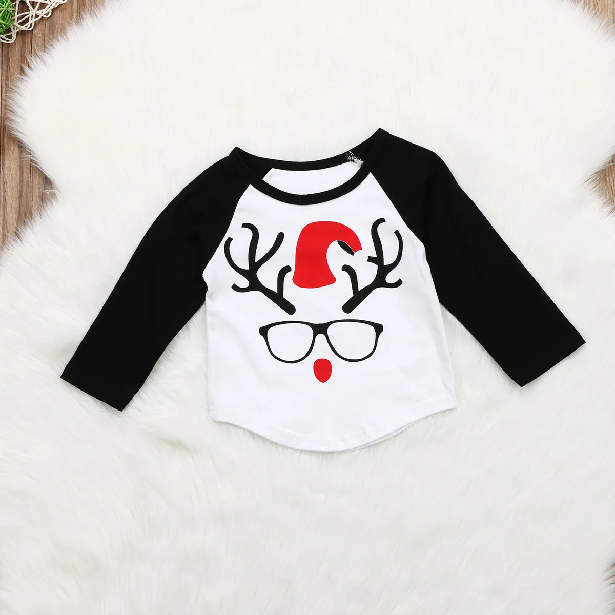Новорожденный малыш для маленьких мальчиков одежды для сна с изображением рождественских оленей для очки Косплэй длинный костюм с рукавами одежда, топы с рисунком оленя, Рождественская Повседневная футболка на возраст от 0 до 24 месяцев