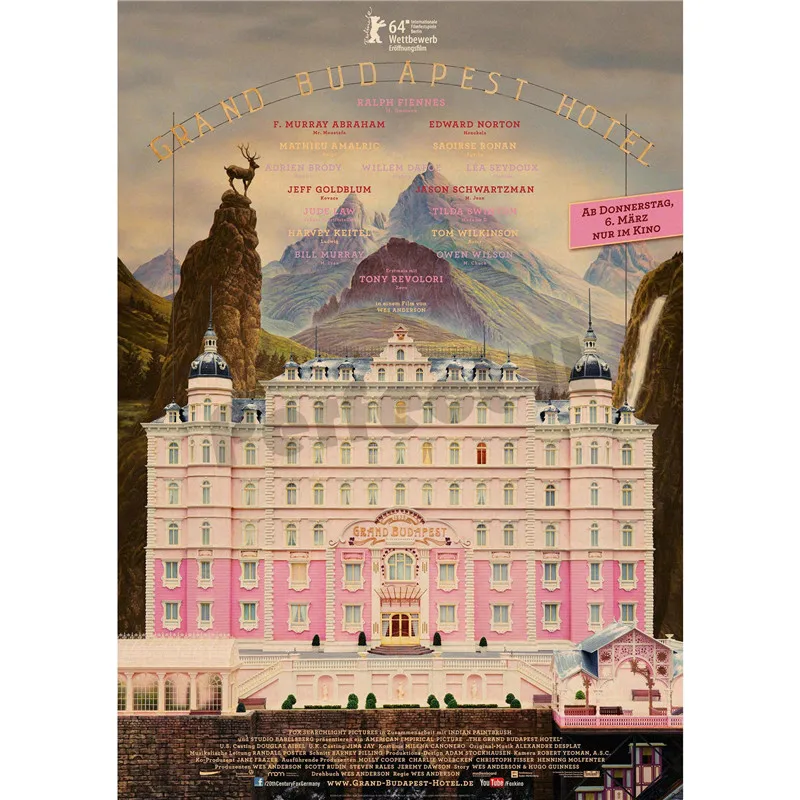 Grand Budapest домашний интерьер отеля украшения Крафт Фильм плакат рисунок core наклейки на стену