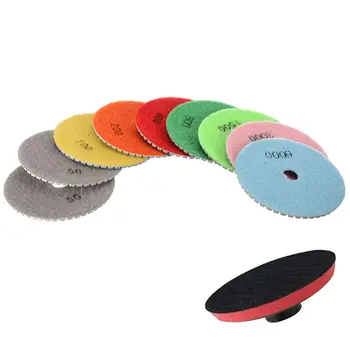 

10pcs 4'' Diamond Polishing Pads Set, M14 Self-Adhesive Holder + 9 Pieces Wet Dry Polishing Pads Kit for Granite Marble Stone