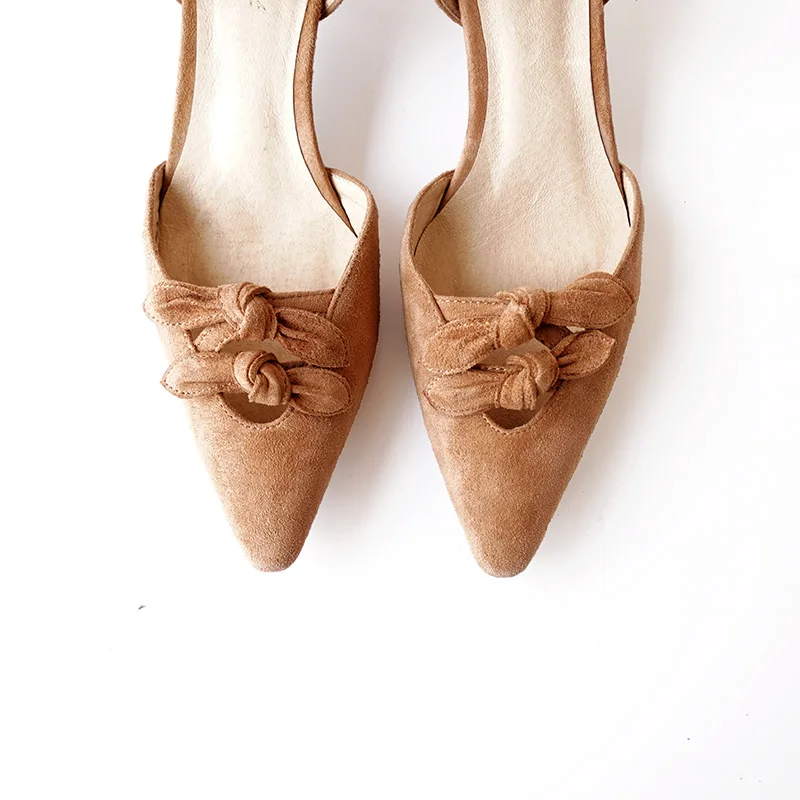 Cuero red De Genuino Vintage Bombea Dedo Pie Brown Zapatos Los Punta beige Medio Suede Del talón D'orsay 4xOZ7nPTq7