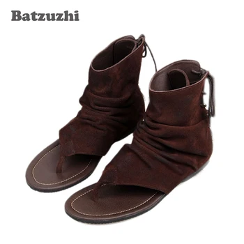 

2020 New Summer Punk Style Leather Men Sandals Gladiator Black/Brown Casual Flat Shoes Ankle Booties Sandal Mens Beach Shoes