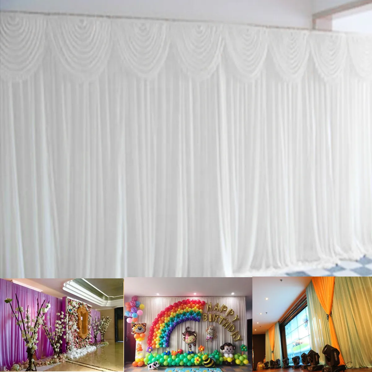 

3x6M White Wedding Party Backdrop Photography Background Drape Curtains Backdrop Wall Decor Wedding Props Supplies