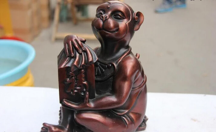 

Collectible bronze lion statue S0515 Chinese Red Copper Home Feng Shui Wealth Lucky Monkey Hold Blessing Seal Statue B0403