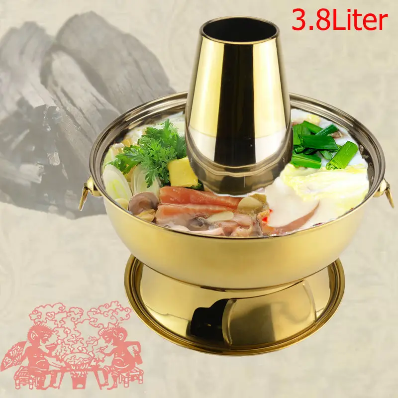 

High quality 28 liter stainless steel golden Charcoal hotpot chafing dish Mongolian lamb hotpot cooker picnic Kitchenware