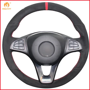 

MEWANT Black Suede Red Marker Car Steering Wheel Cover for Mercedes Benz C180 C200 C260 C300 B200 Interior Accessories Parts