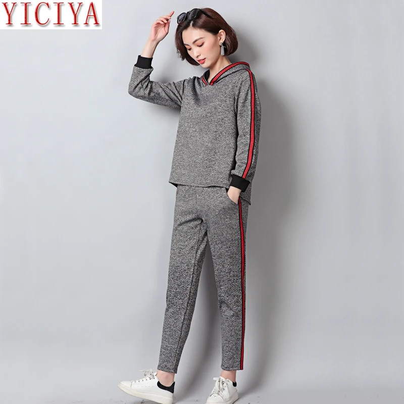 

YICIYA women's tracksuits 2 piece set outfits plus size big hooded top pant suits winter autumn sportswear thick warm clothing