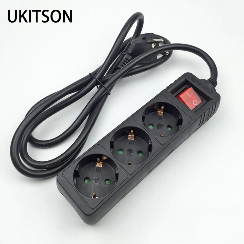 Черный Мощность полосы 3500W 16A 250V штепсельная вилка европейского стандарта