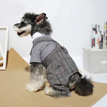 

British Style Dog Clothes Gentleman Style Plaid Clothes Overalls for Dogs Puppies Schnauzer Pet Clothing Dog Supplies Products