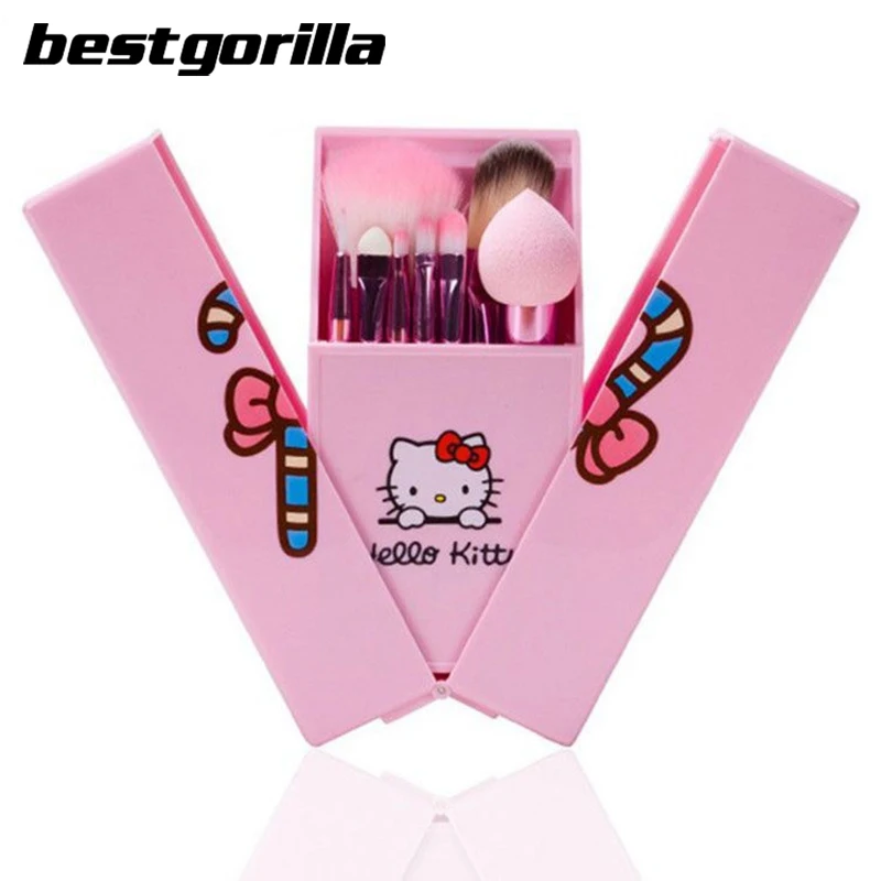 8 pcs cute hello kitty cosmetic brush goat hair makeup Brush Set Cosmetics tool Make Up Brushes beauty tools pink powder brush