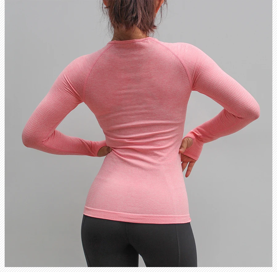 Бесшовный дышащий Топ Для Йоги твердый высокоэластичный облешающий тренировочный топ с длинным рукавом для женщин бодибилдинг спортзал фитнесс рубашка