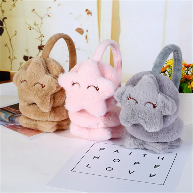 

New winter warm and lovely five pointed star Plush children with telescopic ears covering ear muff gift