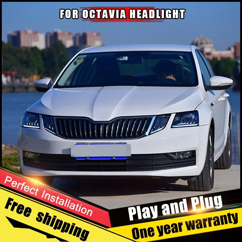 Новая фара в сборе для Skoda Octavia светодиодный фары для Octavia светодиодный drl светодиодный сигнал поворота Би-светодиодный проектор объектива