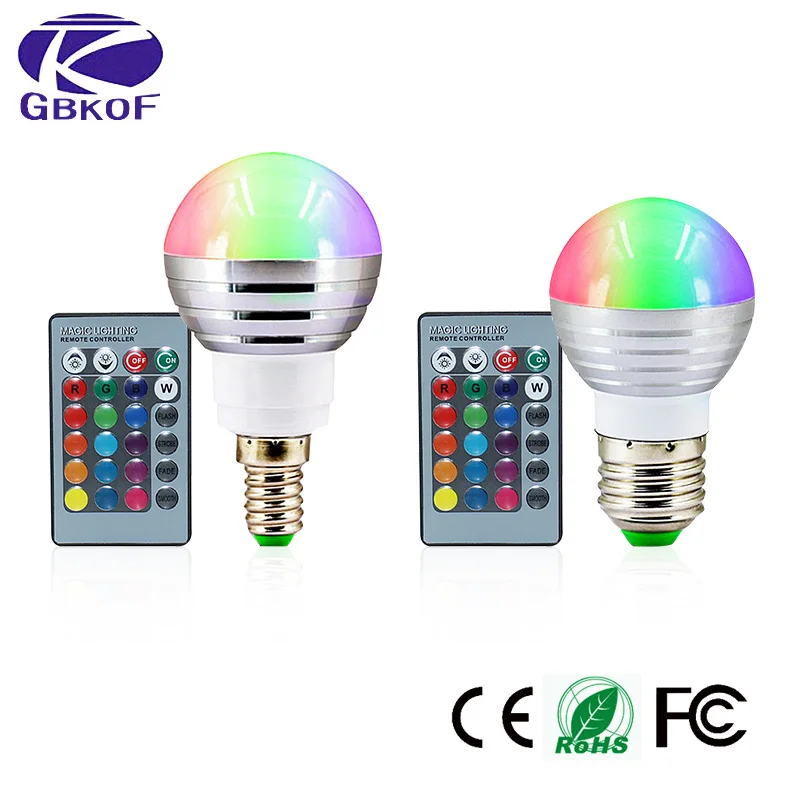 

3W RGB LED bulb E27 E14 ampoule led 16 Color Magic LED Night Light Lamp 110V 220V Dimmable Light 24key Controller bombillas led