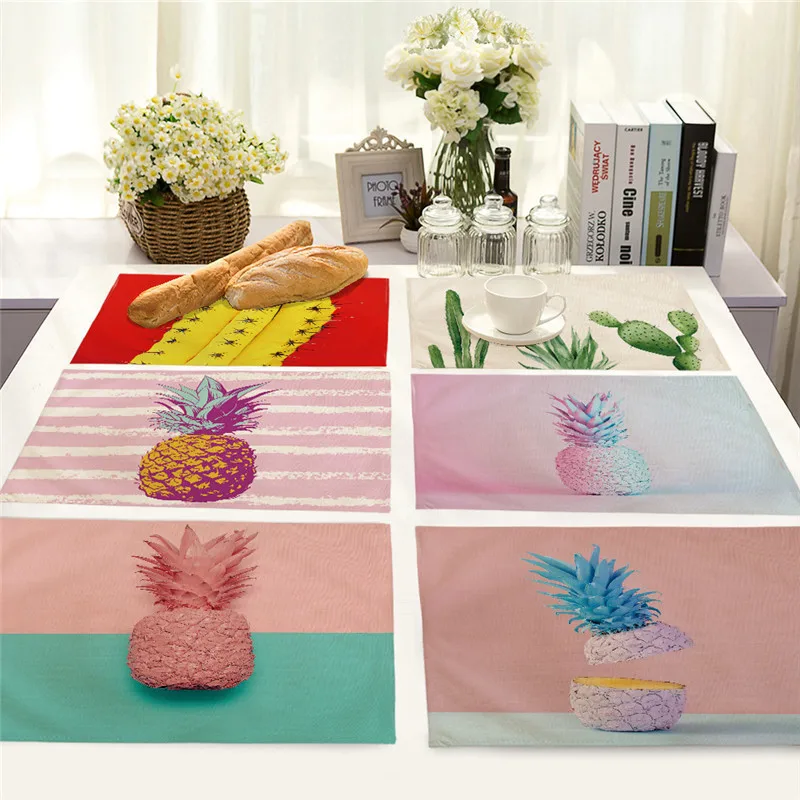 

1Pcs Pineapple Cactus Pattern Placemat Coaster Dining Table Mat Cotton Linen Bowl Cup Mat kitchen Pads 42*32cm Home Decor MP0086