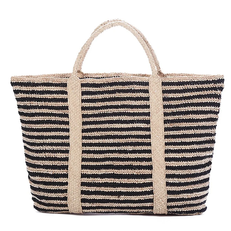 

Summer Beach Bag French Style Straw Bag Women Striped Tote Woven Hollow Out Handbags Elegant Vintage Handbags