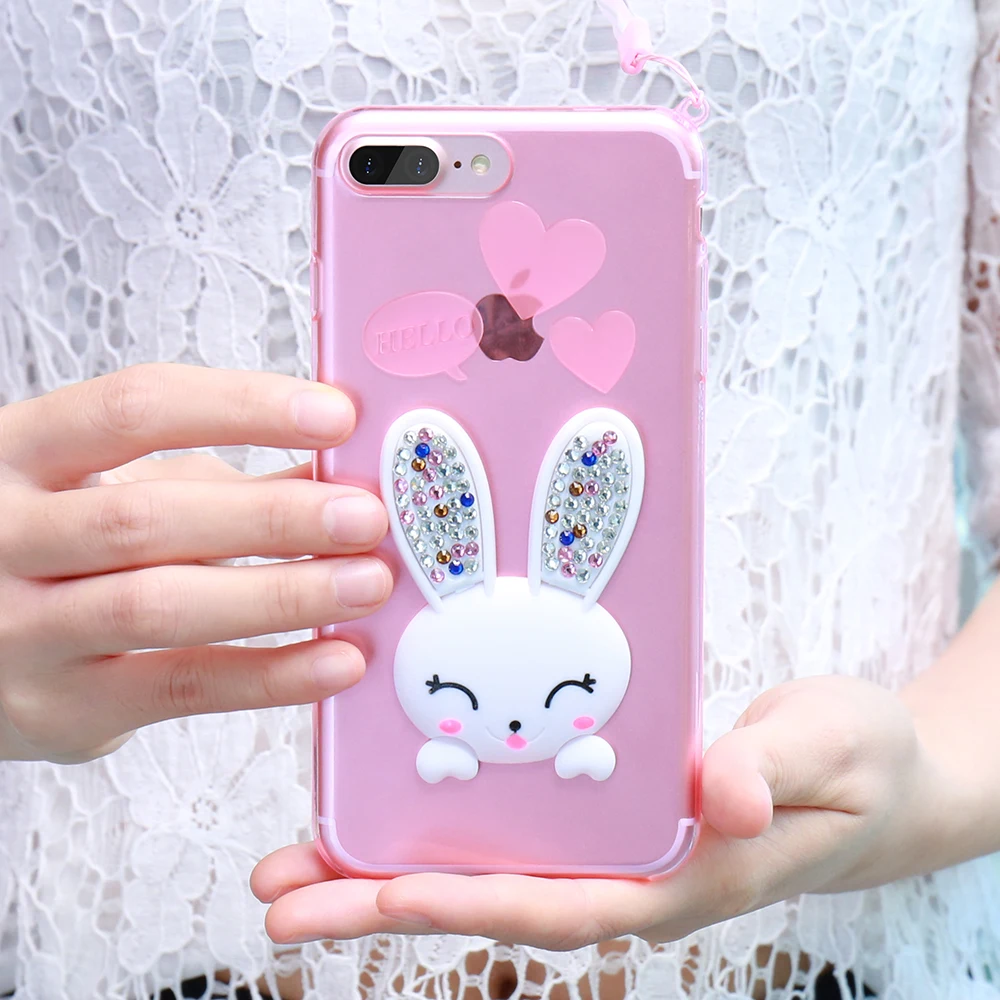 Чехол KISSCASE для Apple iPhone 5 SE модный прозрачный Блестящий 3D чехол с кроликом 6 7 милый