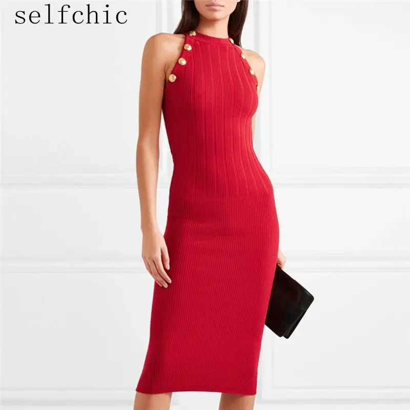 

Women Red Black Knitted Dress Sexy Bodycon Pencil Dresses 2019