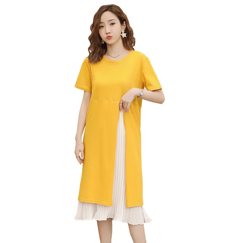 

Envsoll M-2XL Maternity Summer Dress Short Sleeve Cotton Chiffon Pregnant Dress Blue Yellow Pregnancy Clothes For Pregnant Women