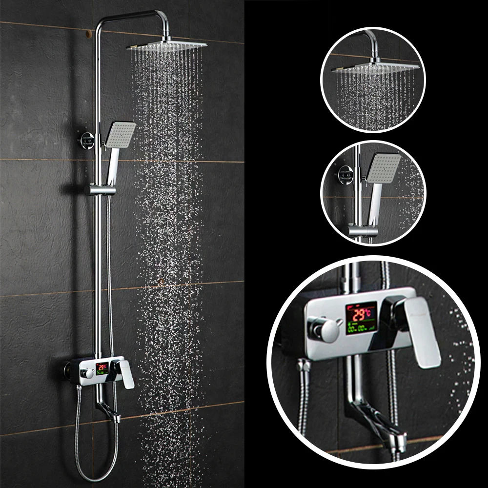 

Digital Display Shower Faucet Luxury Rain Shower Set Water Powered Digital Display No Need Battery 8 Inch Rain Shower Head