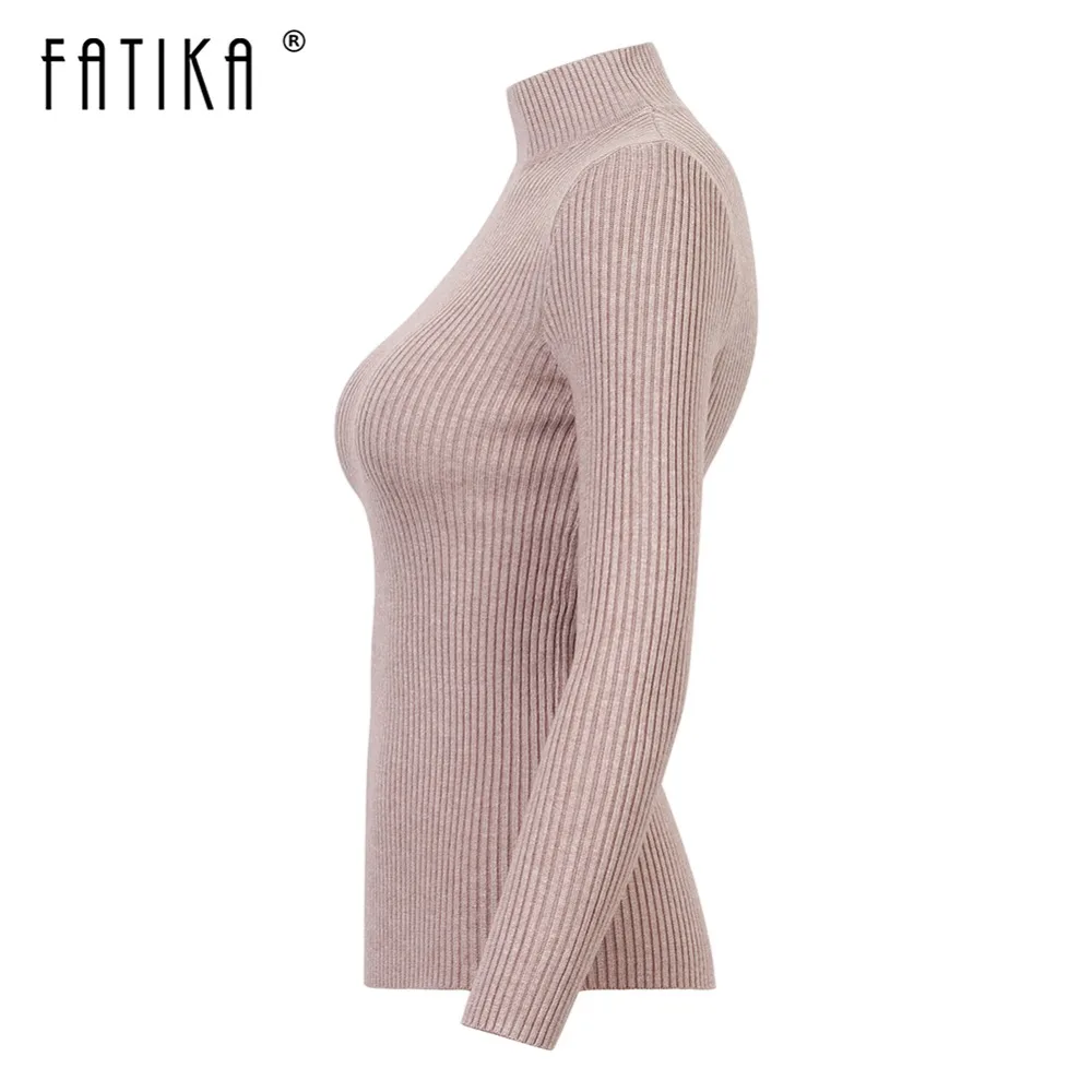 Fatika السامي مطاطا محبوك النساء سترة و البلوز الإناث الخريف الشتاء ملابس للسيدات المدورة كل مباراة قاعدة الإناث
