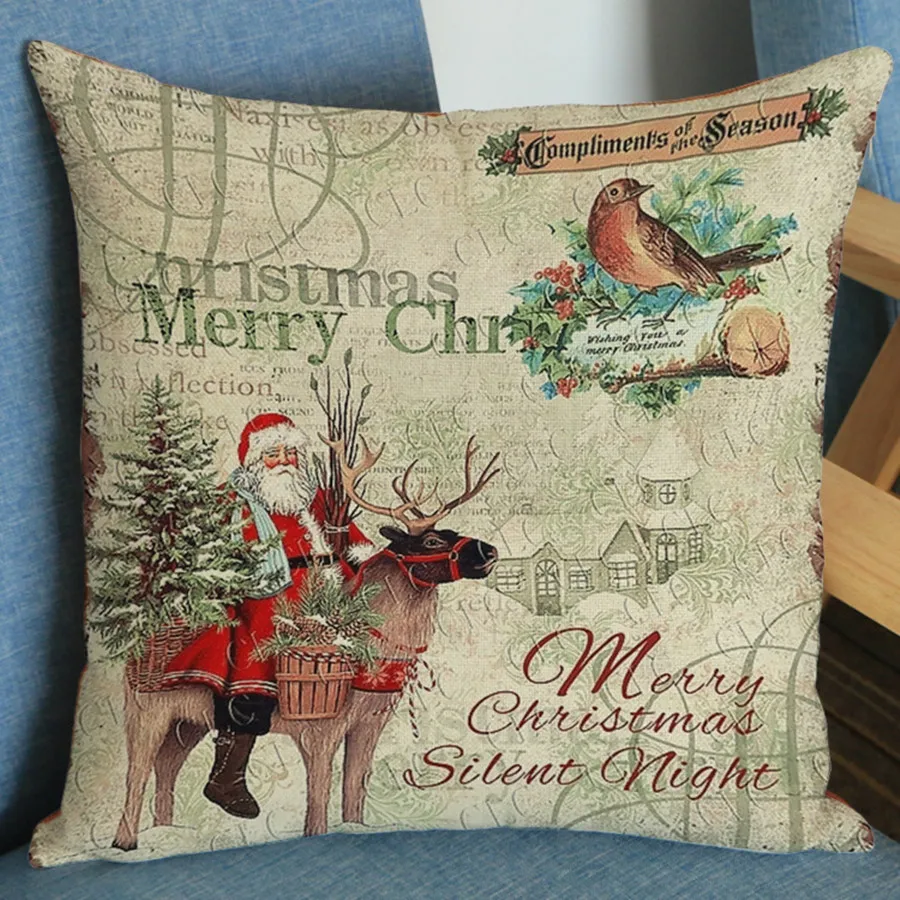 Рождество Санта-Клаус оленей печатных чехлы старинные плакат Рождество декоративные льняные Throw Подушка Чехлы