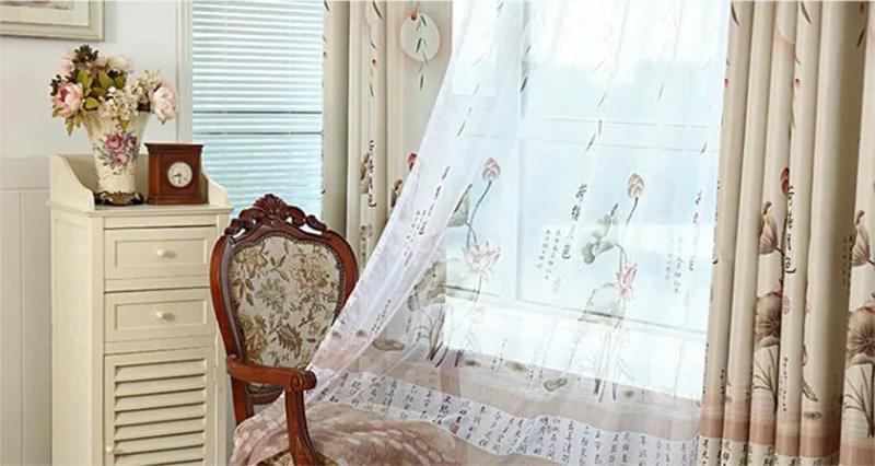 Оконная занавеска с лунным светом лотоса для гостиной, столовой, спальни, Высококачественная занавеска, тюль, китайский стиль, Современная печать на окно, 402