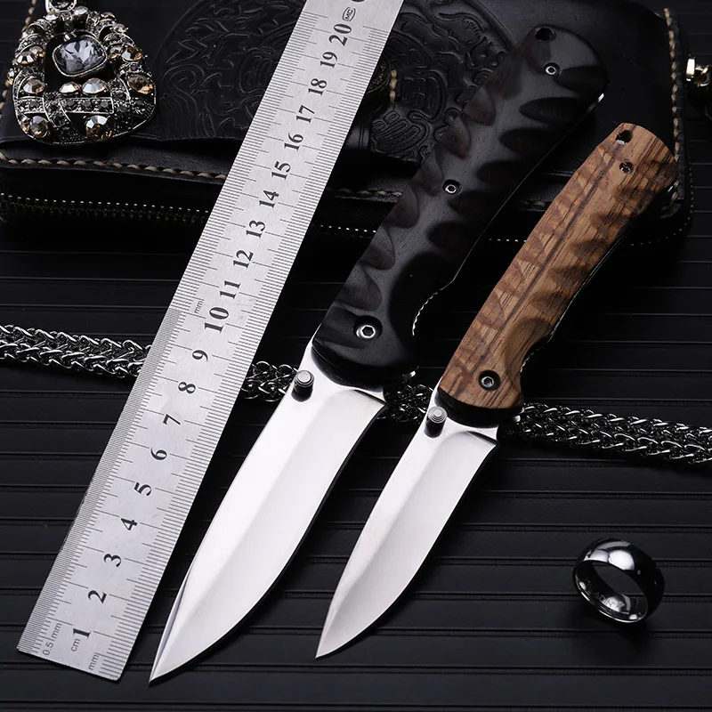 New Hot Sale Wood Handle Outdoor Tactical Folding Fruit Knife Self defense Wilderness Survival