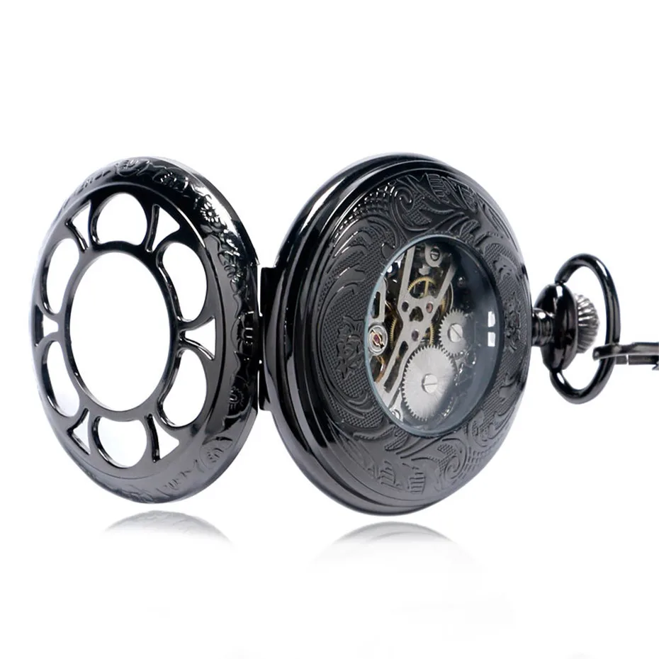 YISUYA Luxury Steampunk Hollow Skeleton Mechanical Pocket Watch Roman Numerals Dial Vintage Fob Chain Pendant Clock Men Women Gifts (7)