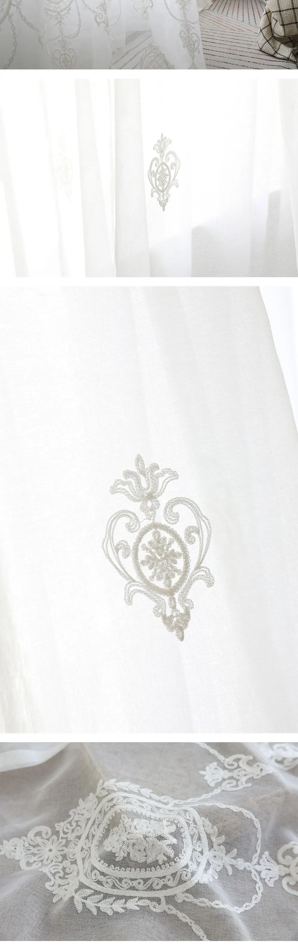 LOZUJOJU 1 Piece Embroidery Sheer Curtains Tulle Floral Design Drops for Bedroom White Transparent Elegant Panel Thread Fabric (2)