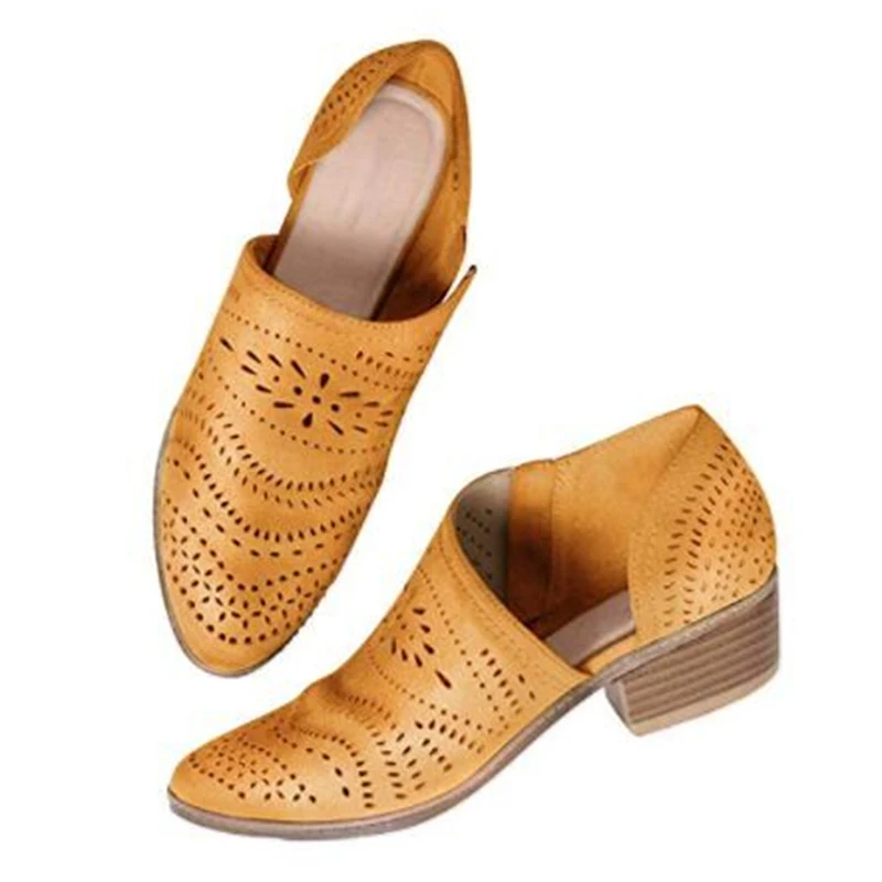 Spring Autumn Europe America Popular Leisure Hollow Low-heeled Shoes Women Sandals Size 35-43 - Цвет: yellow