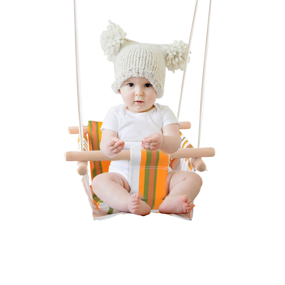 Уличная игрушка детский сад детский холст качели Подвесной деревянный стул Крытый небольшой качающийся корзина качалка стул с подушкой